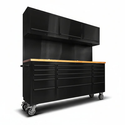 72 Inch 15 Drawers Tool Chest with 3 up Cabinet & Pegboard, Rolling Tool Cabinet with Drawers (Black)