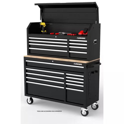Modular Tool Storage 52 In. W Standard Duty Black Mobile Workbench Cabinet with 8-Drawer Top Tool Chest