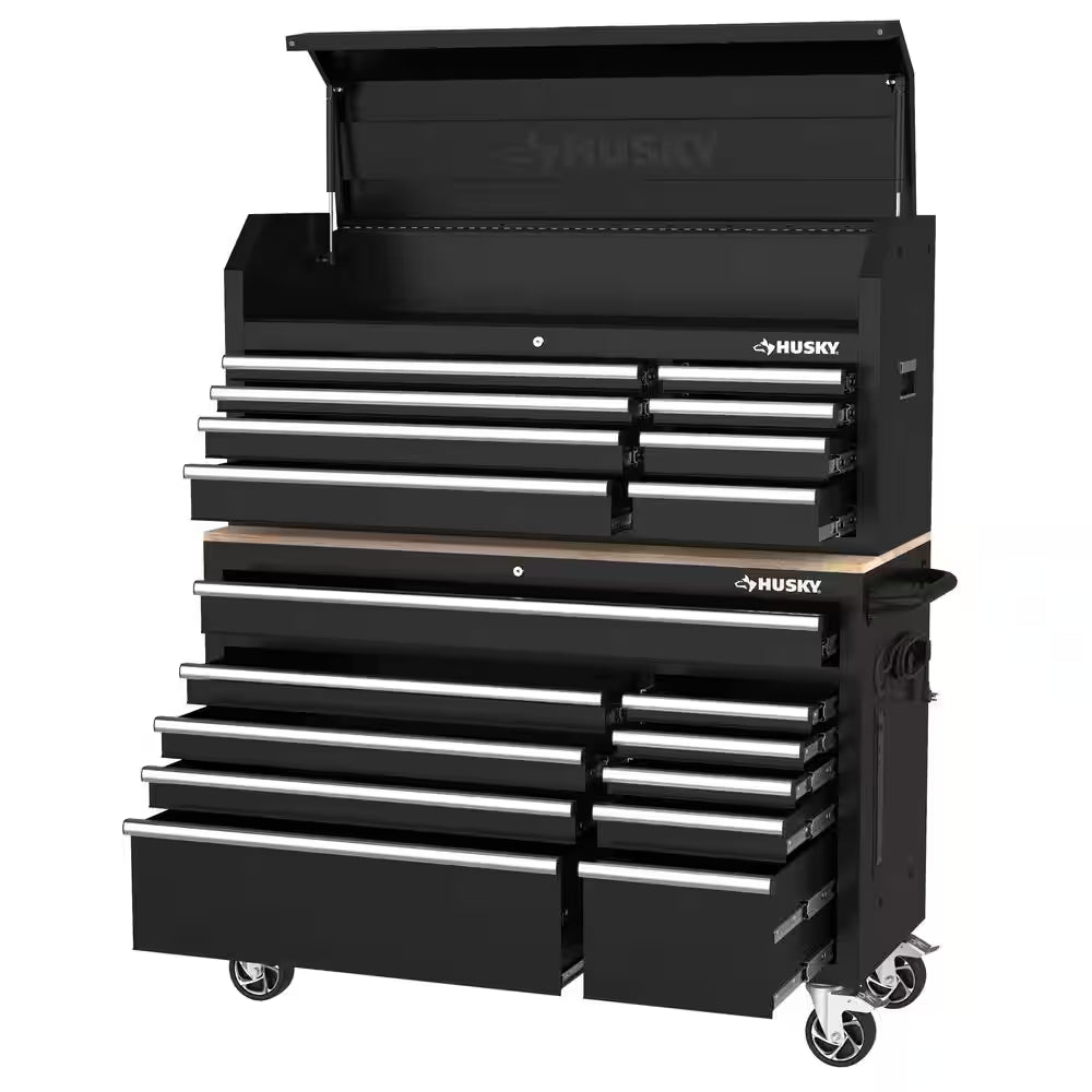 Modular Tool Storage 52 In. W Standard Duty Black Mobile Workbench Cabinet with 8-Drawer Top Tool Chest
