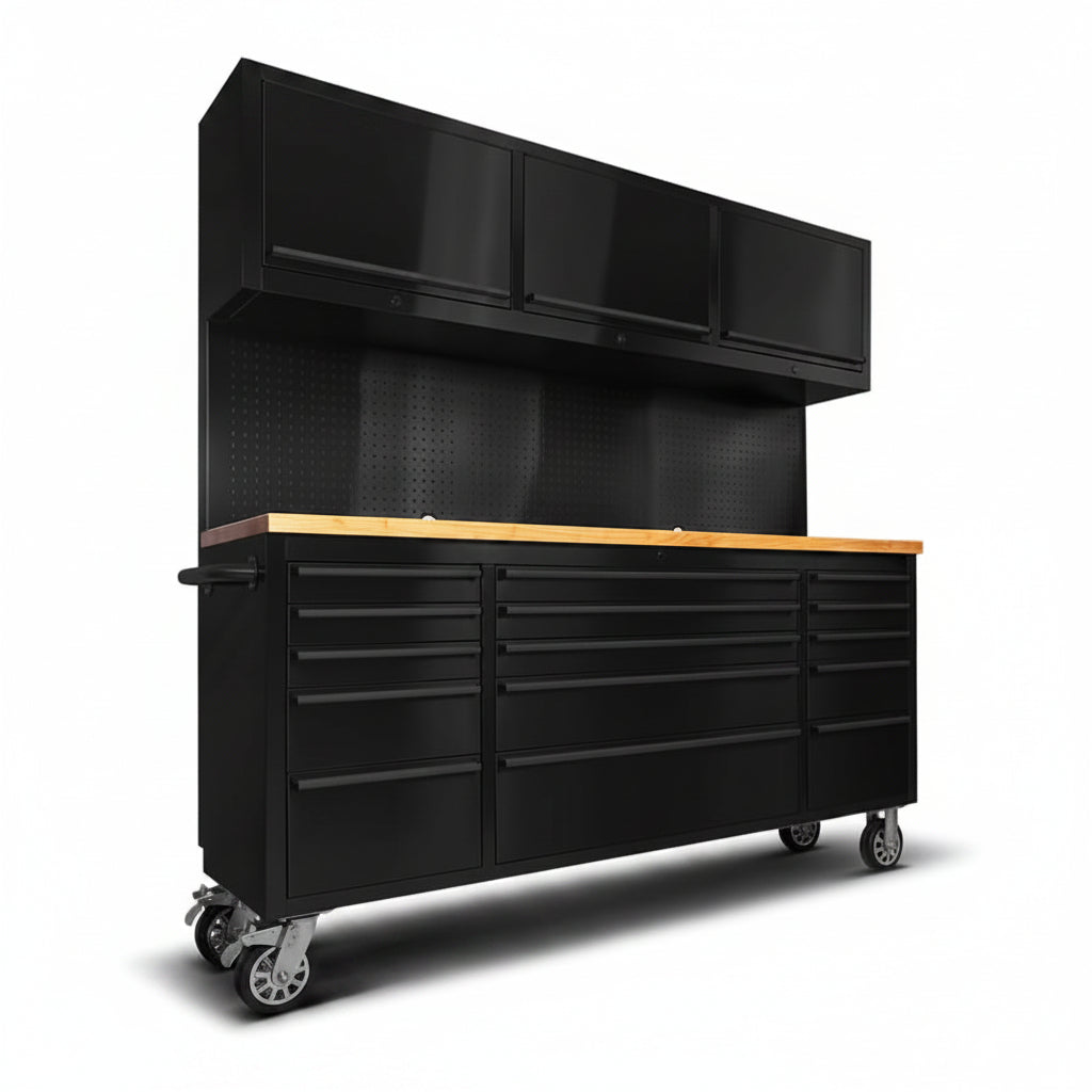 72 Inch 15 Drawers Tool Chest with 3 up Cabinet & Pegboard, Rolling Tool Cabinet with Drawers (Black)