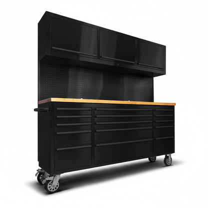 72 Inch 15 Drawers Tool Chest with 3 up Cabinet & Pegboard, Rolling Tool Cabinet with Drawers (Black)