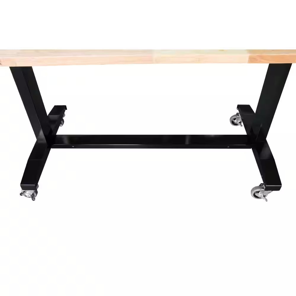 52 In. W X 24 In. D Adjustable Height Solid Wood Top Workbench Table in Black