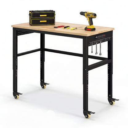 48 In. W X 24 In. D Adjustable Workbench with Solid Oak Wood Top