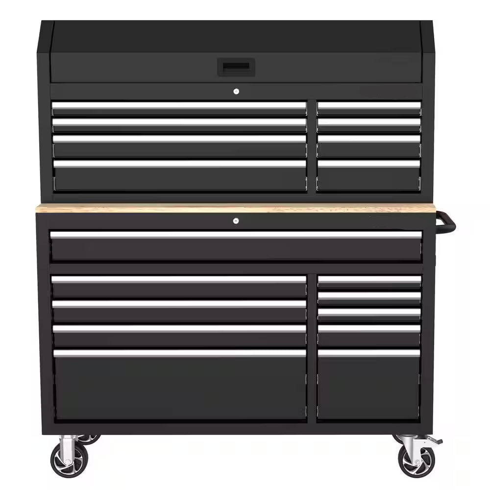 Modular Tool Storage 52 In. W Standard Duty Black Mobile Workbench Cabinet with 8-Drawer Top Tool Chest