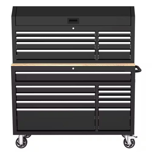 Modular Tool Storage 52 In. W Standard Duty Black Mobile Workbench Cabinet with 8-Drawer Top Tool Chest