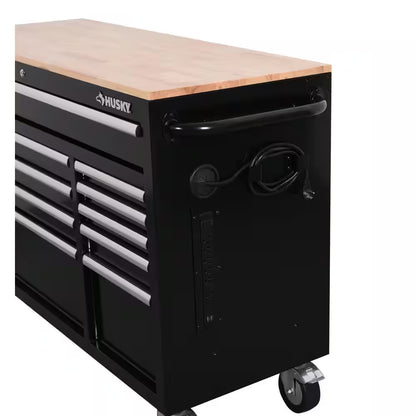 Modular Tool Storage 52 In. W Standard Duty Black Mobile Workbench Cabinet with 8-Drawer Top Tool Chest