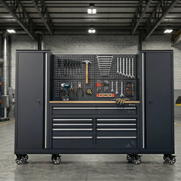 GTools USA 100-Inch Rolling Tool Chest Workstation with Bench Top & Side Cabinets