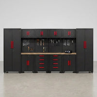 Garage Storage Cabinet System - 2 * 6-Pcs Workshop Set | with Steel Cabinet Drawers, Tool Chest, Workbench, Pegboard for Tool Organization — Studio Shot