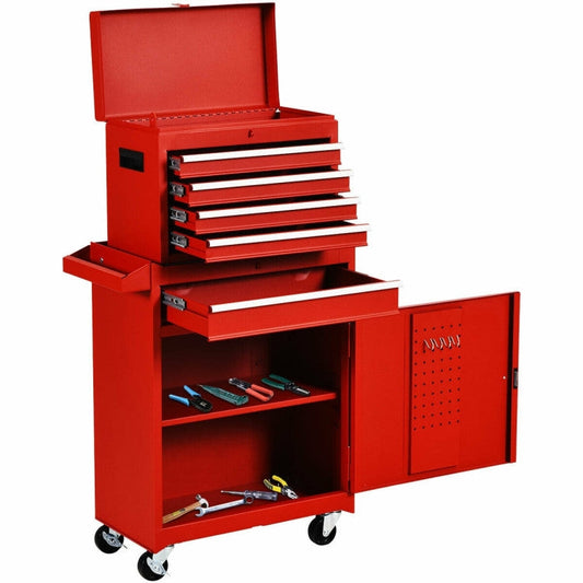 5-Drawer Lockable Rolling Tool Chest & Cabinet – Red