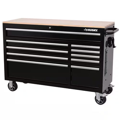 Modular Tool Storage 52 In. W Standard Duty Black Mobile Workbench Cabinet with 8-Drawer Top Tool Chest