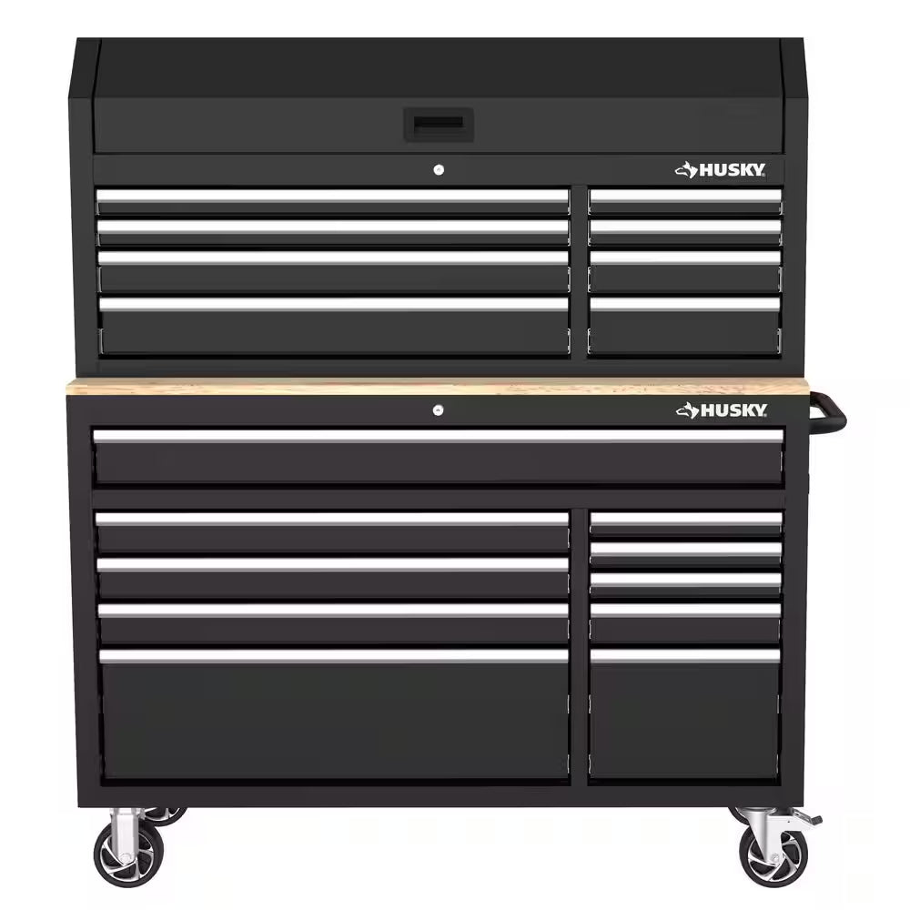 Modular Tool Storage 52 In. W Standard Duty Black Mobile Workbench Cabinet with 8-Drawer Top Tool Chest