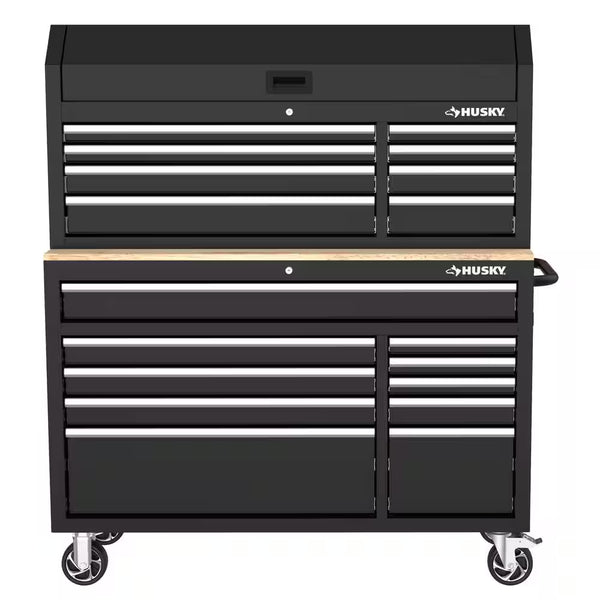 Modular Tool Storage 52 In. W Standard Duty Black Mobile Workbench Cabinet with 8-Drawer Top Tool Chest